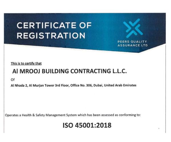 ISO 45001:2018 Health & Safety Certification - Al Mrooj Demolition Contractor Dubai
